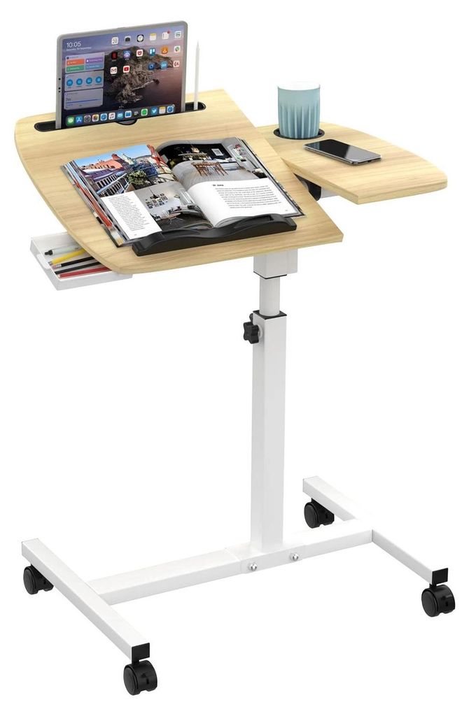 Laptop Tisch - Höhenverstellbarer Betttisch - 90° neigbar - Mobiler Rolltisch mit Ablage - Rechteckig, Holzgestell - 30 kg Tragkraft - Niamey Walnut