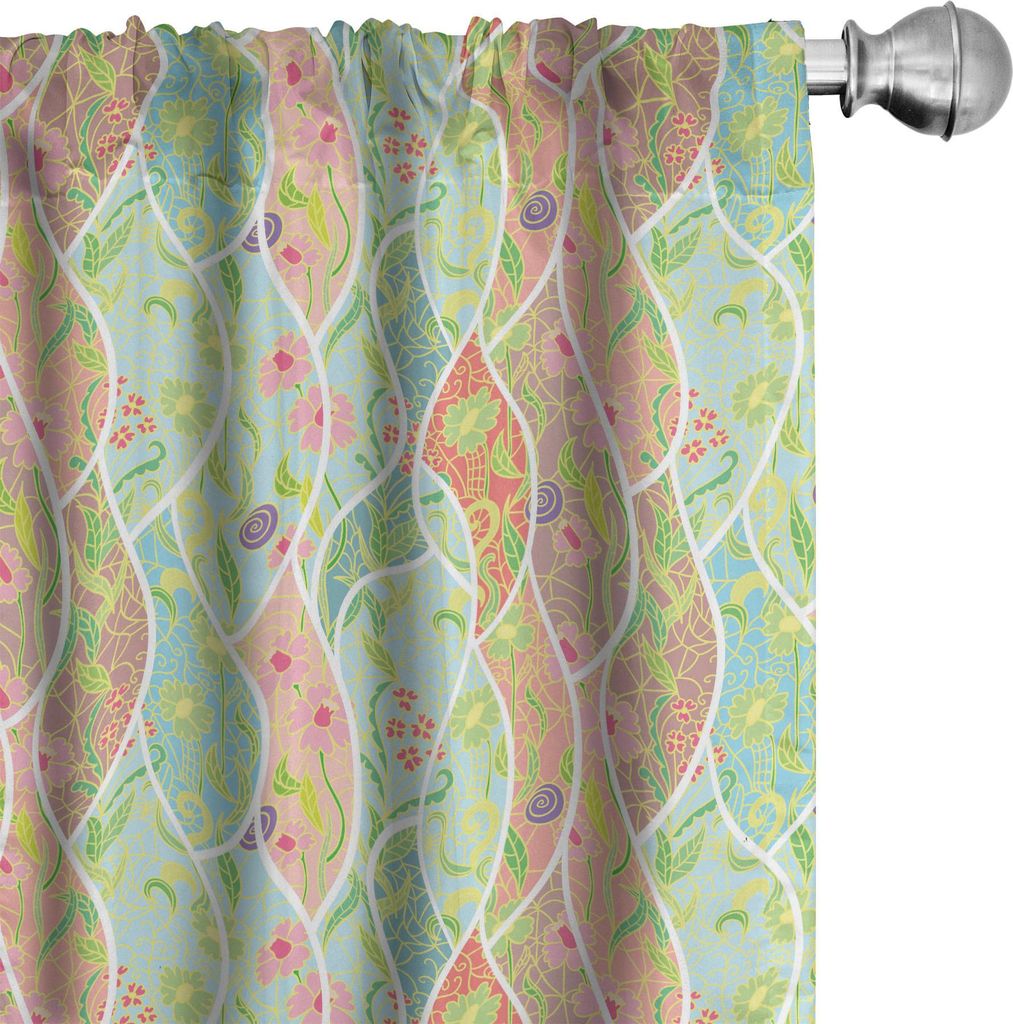 ABAKUHAUS Bunt Vorhänge, Gardinen, Bunte Blumenzusammensetzung mit frischen Laubblättern und Gekritzel-Art-Blumenblättern, 2 Stück 75 x 245 cm,...