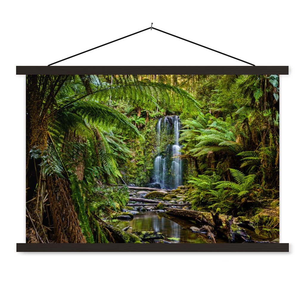 MuchoWow Textilposter Wasserfälle tief in den Regenwäldern von Victoria 60x40 cm mit schwarzem Rahmen - Hölzernes