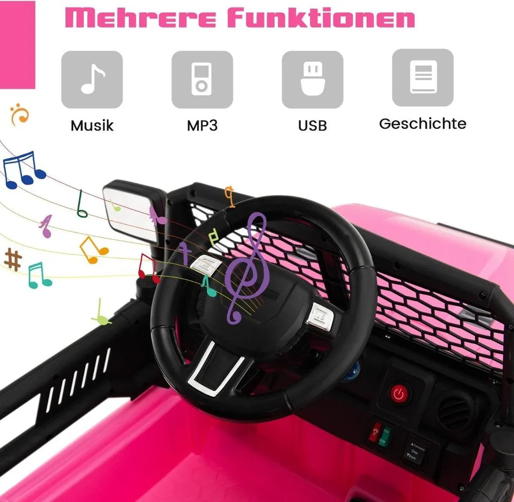 Véhicule électrique enfant 12V rose avec télécommande parentale et MP3 - 3