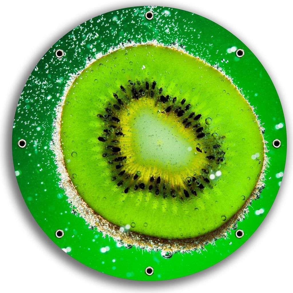 Wallario rundes Outdoor-Poster für Garten oder Balkon, Motiv Grüne Kiwi-Scheibe im Wasser, 30 cm Durchmesser