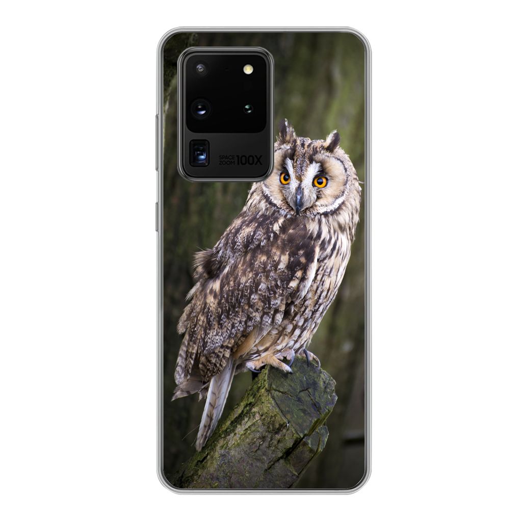 MuchoWow Handyhülle Schutzhülle Hülle für Samsung Galaxy S20 Ultra Eule - Nahaufnahme - Baum Silikon Softcase Handy Hülle - Karteninhaber