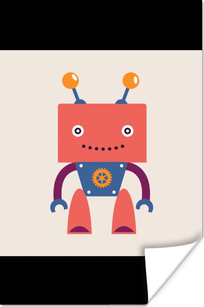 MuchoWow Poster Roboter - Getriebe - Gesicht - Antenne - Kinder - Jugendliche 80x120 cm - Papierdruck