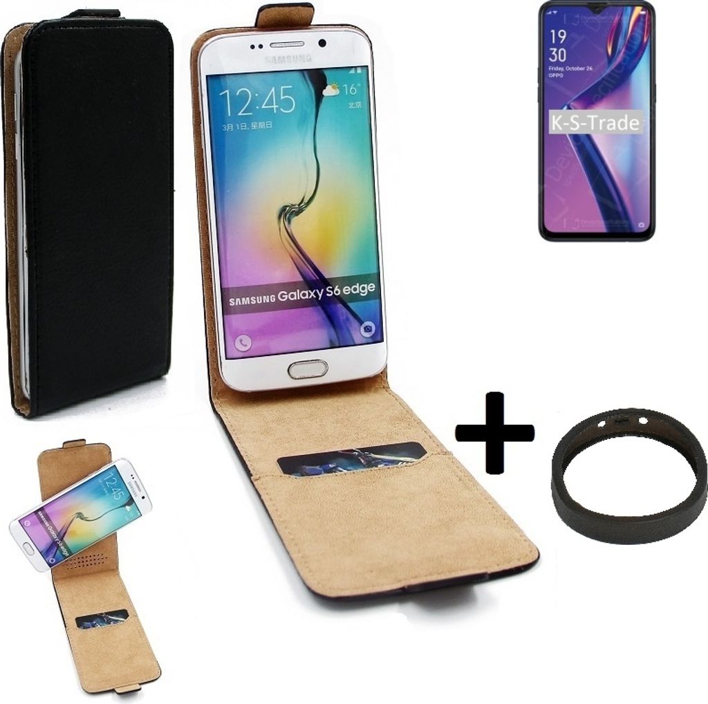 K-S-Trade TOP SET Handyhülle kompatibel mit Oppo A12 360° Flipstyle Schutzhülle Smartphone Tasche schwarz + TPU Bumper, Case Hülle Flip cover