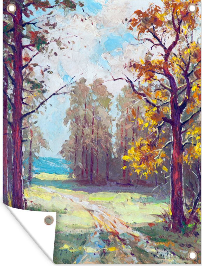 MuchoWow 60x80 cm Outdoor-Poster Gartendeko Sichtschutz Garten Poster für den Garten Wald - Landschaft - Aquarell