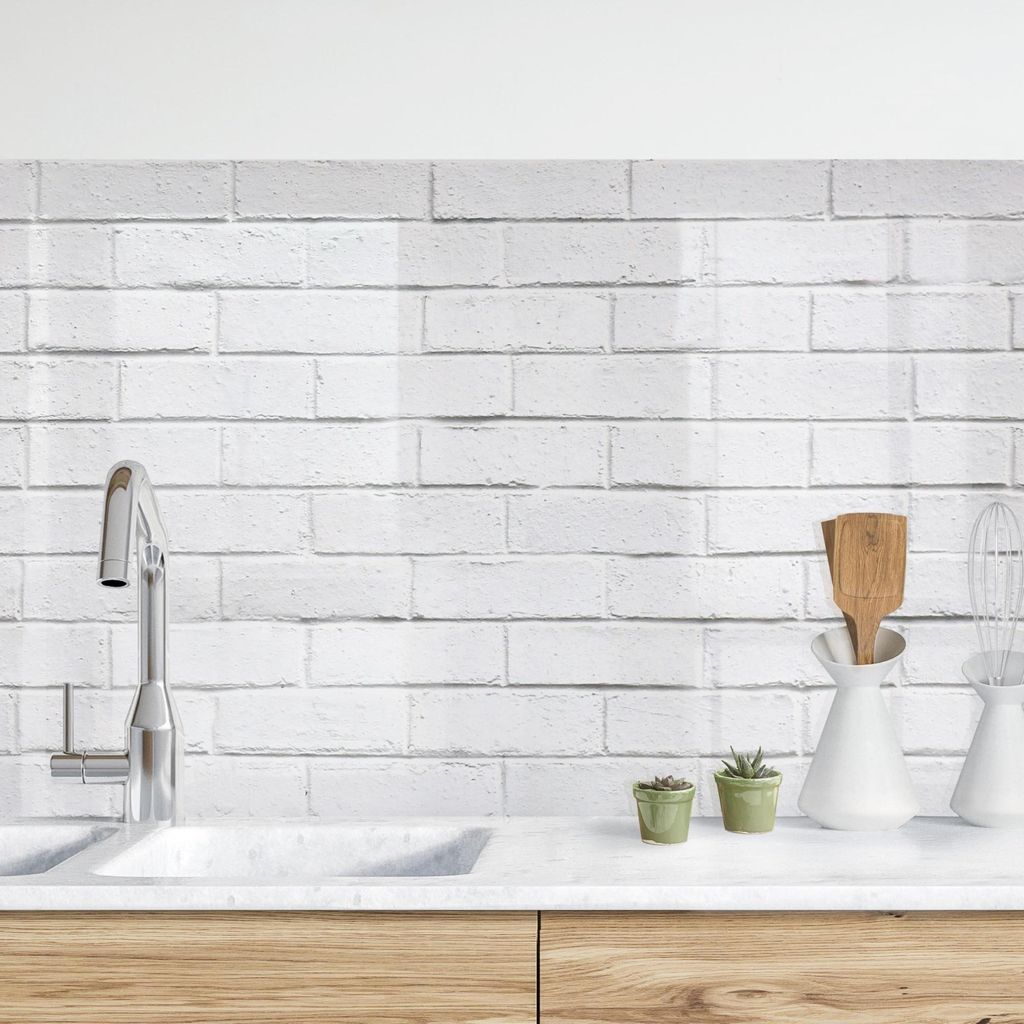 Küchenrückwand Muster selbstklebend - 0.35 mm Wandpaneel wasserfest Design weiss 3D-Effekt Industrial Spritzschutz fugenlos