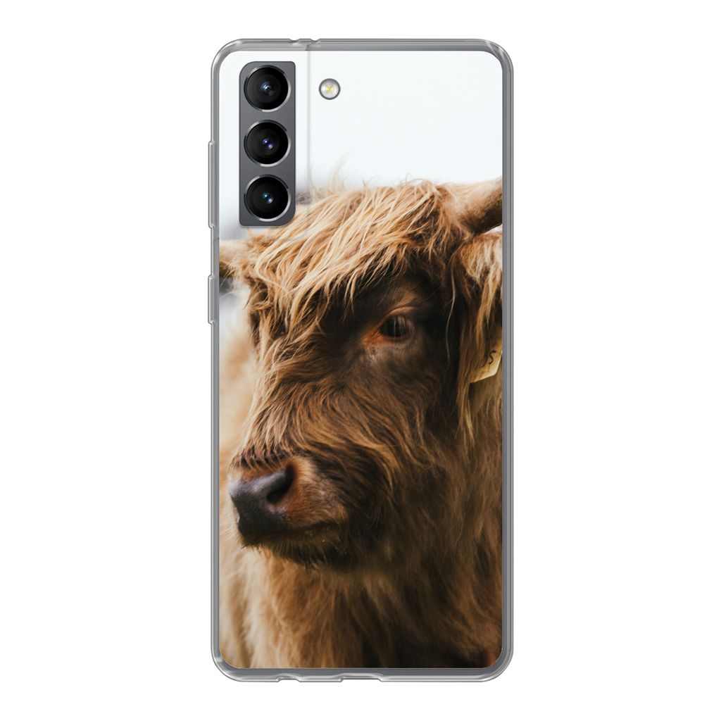 MuchoWow Handyhülle Schutzhülle Hülle für Samsung Galaxy S21 Schottischer Highlander - Tiere - Hörner Silikon Softcase Handy Hülle - Softcase