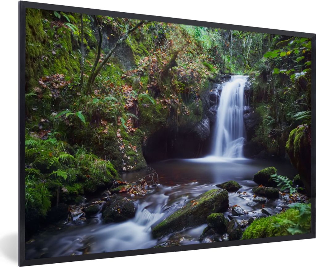 MuchoWow Gerahmtes Poster Wasserfall - Natur - Wasser 30x20 cm - Poster mit Schwarzem Bilderrahmen Wandposter Rahmen Foto Bilder - Kunstdruck - B...