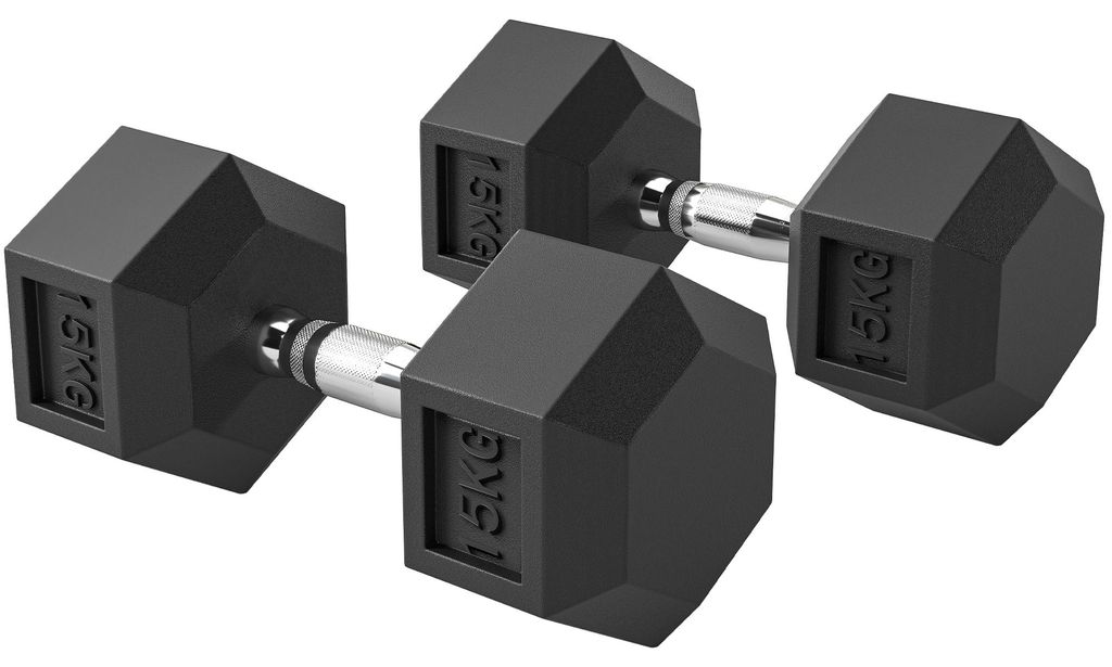 HOMCOM Hexagon Dumbbells, gietijzeren halterset, grip met Productafbeelding 