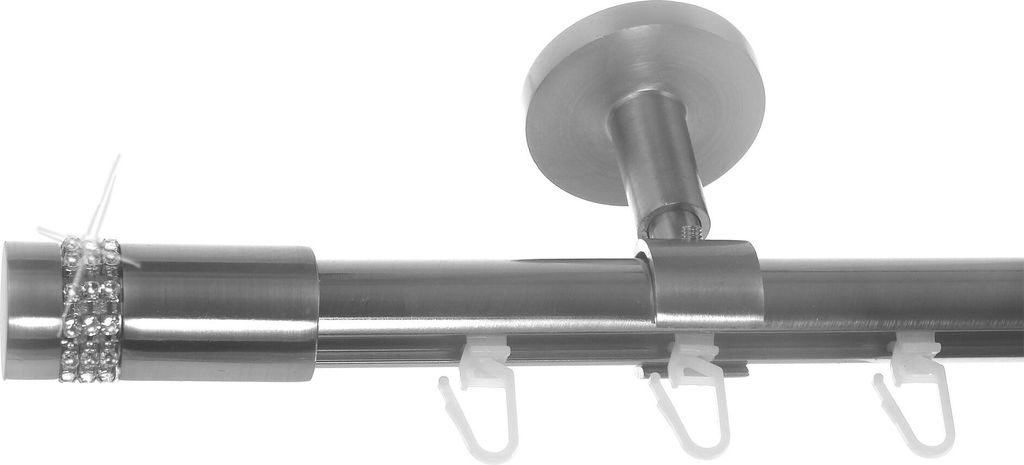 Innenlauf Gardinenstange Edelstahl look, Durchmesser 20mm, Deckenträger D30, 1-läufig, Länge 600, Endkappe E38