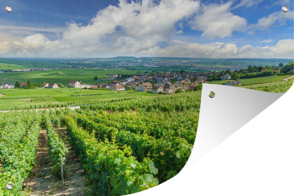 MuchoWow 90x60 cm Outdoor-Poster Gartendeko Sichtschutz Garten Poster für den Garten Landschaft mit Weinberg in Frankreich