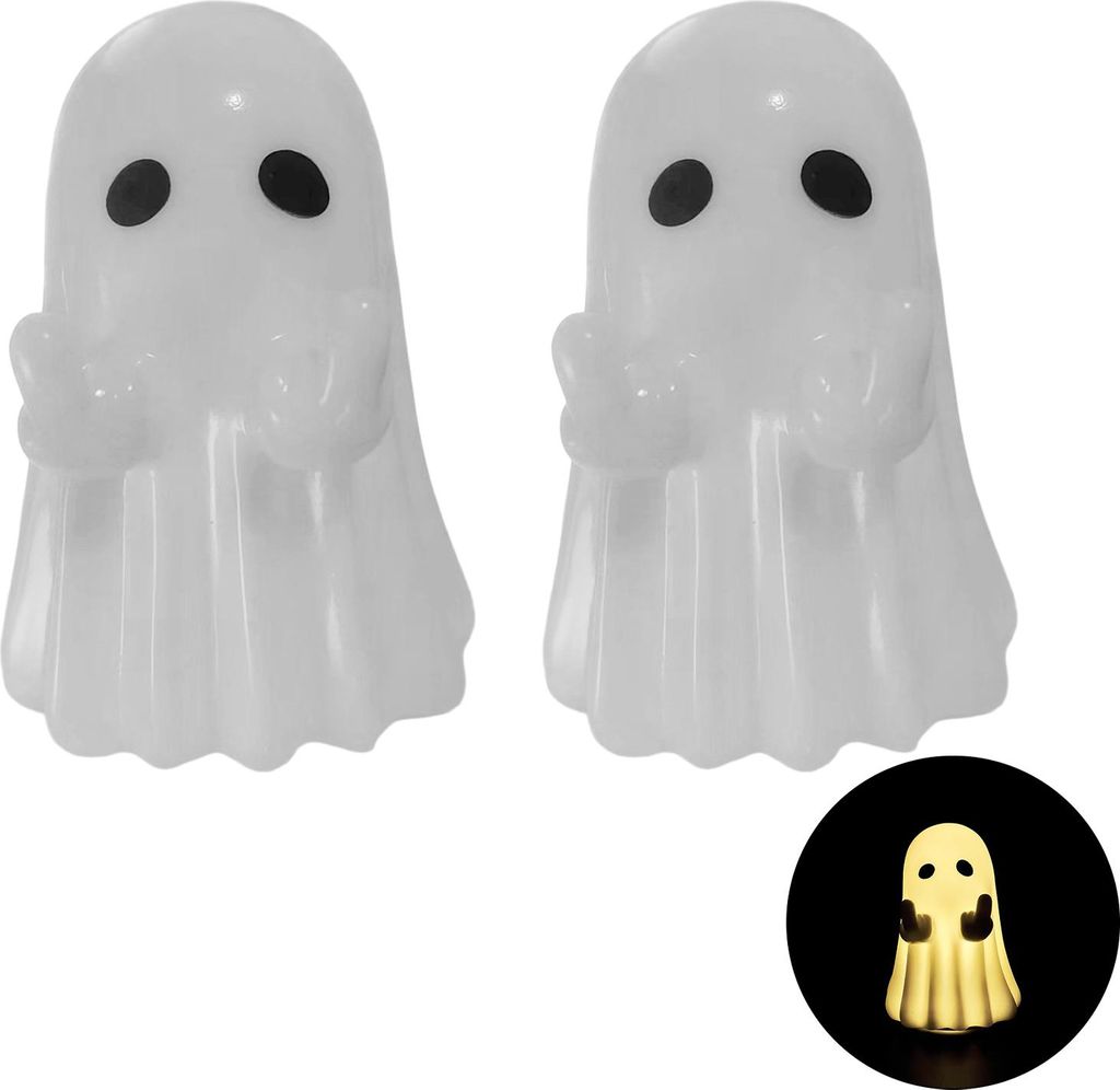 Leuchtende Geisterfigur, Halloween-Mittelfinger-Geist-Dekoration, beleuchteter Stinkefinger-Geist-Ornament für Partys, Kaminsims, Tischplatte