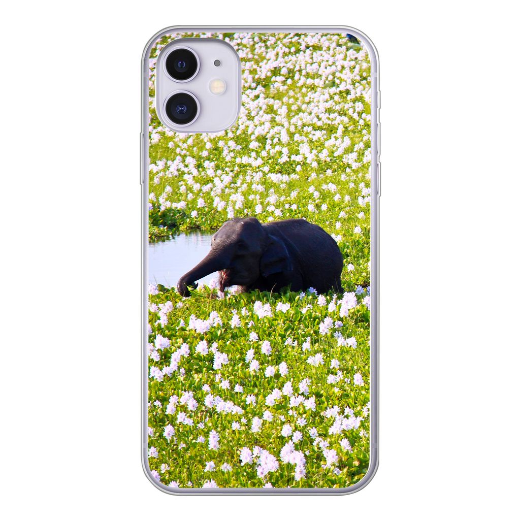 MuchoWow Handyhülle Schutzhülle Hülle für iPhone 11 Elefant - Wasser - Pflanzen - Grün - Natur - Tiere Silikon Softcase Handy Hülle - Handy...