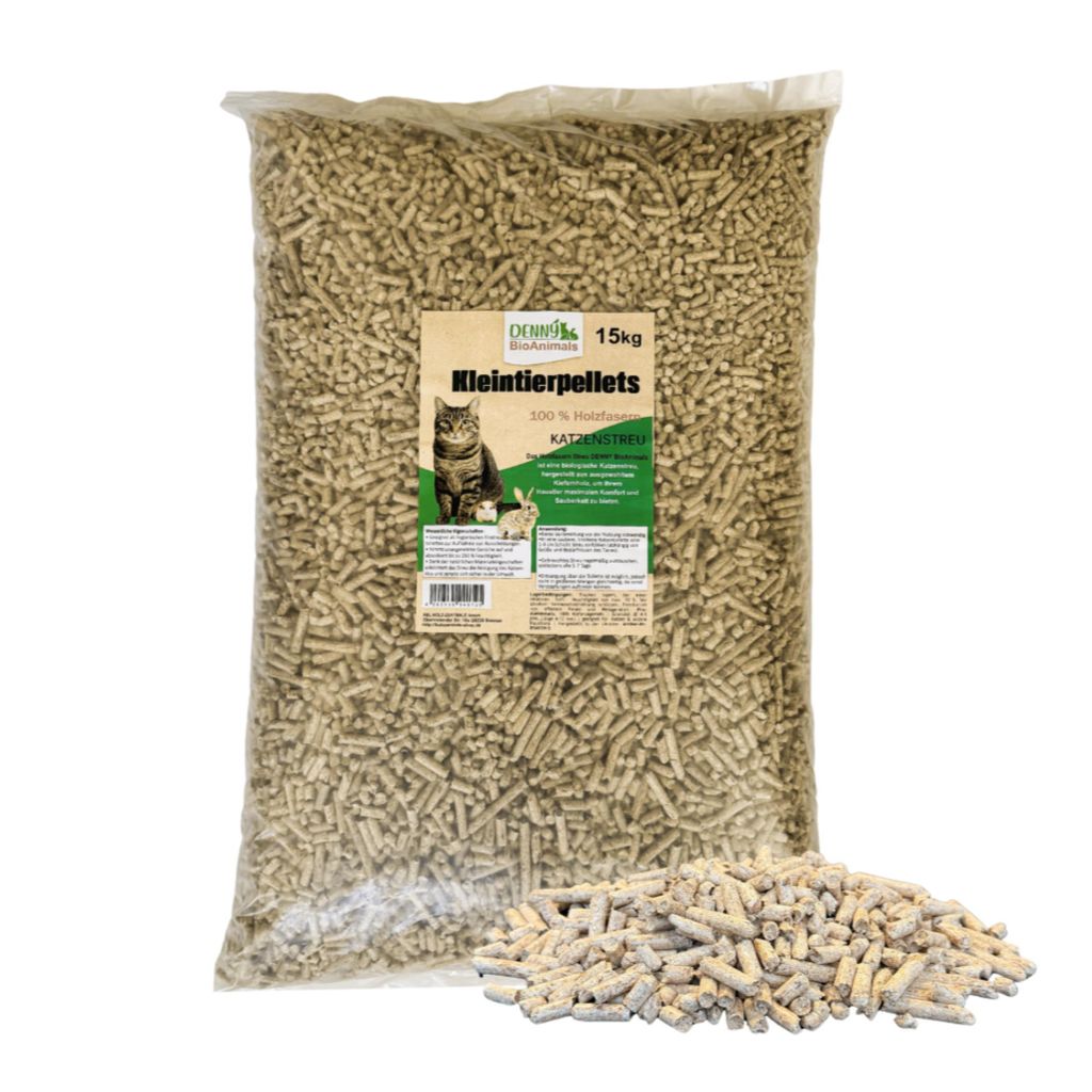 Kleintierstreu, Katzenstreu Holzpellets 15 kg (23 L) – 100% natürliche Einstreu für Katzen, Kaninchen, Hamster & Meerschweinchen – Staubfrei
