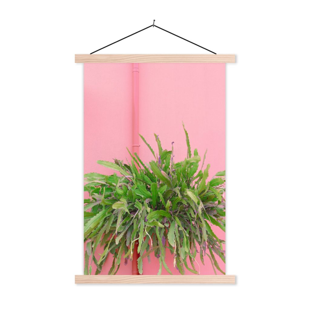 MuchoWow Textilposter Pflanze - Sommer - Rosa 60x90 cm mit holzfarbenen Rahmen - Textil
