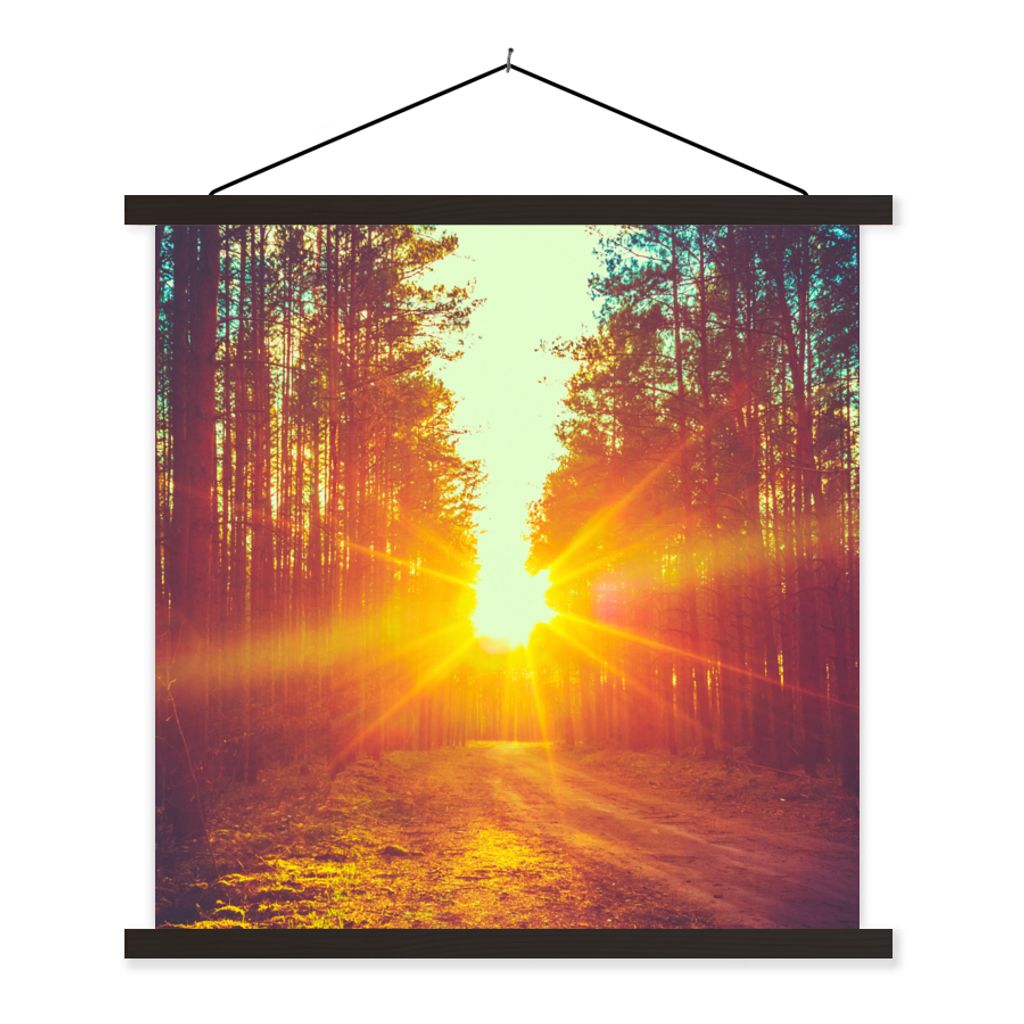 MuchoWow Textilposter Sonnenuntergang - Bäume - Wald - Natur 90x90 cm mit schwarzem Rahmen - Magnetisches