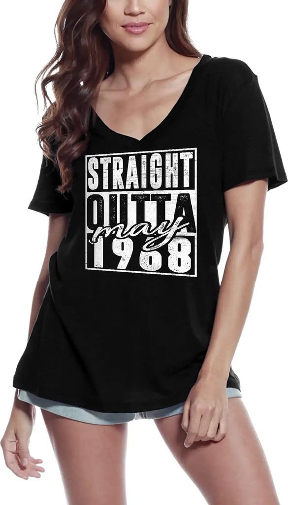 Damen Grafik T-Shirt V-Ausschnitt Direkt aus dem Mai 1968 – Straight Outta May 1968 – Geschenk 56. Geburtstag Jahrestag 56 Jahre Jubiläum 56 J...