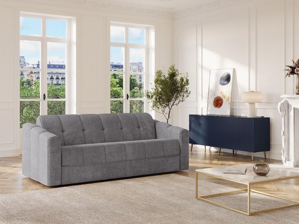 Schlafsofa mit Matratze 4-Sitzer - Strukturstoff - Grau - Liegefläche 160 cm - Matratze 22 cm mit Memory Schaum - DARIELO