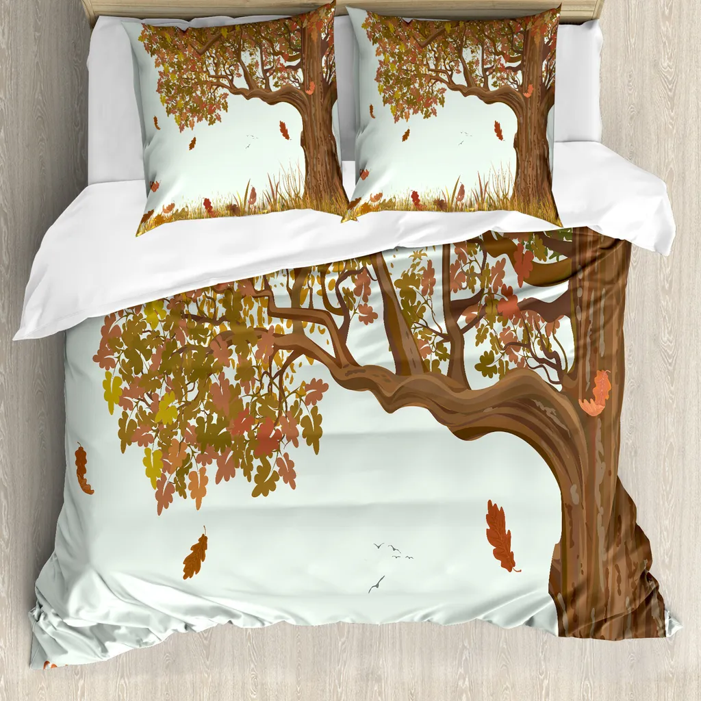 Set Copripiumino Matrimoniale ABAKUHAUS Foglie Quercia Rosso Autunnale