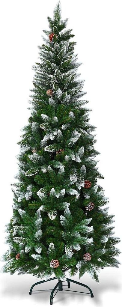COSTWAY 180cm Künstlicher Bleistift Weihnachtsbaum mit Kiefernzapfen, schneebedeckter Tannenbaum mit Metallständer, Christbaum 630 Spitzen PVC Na...