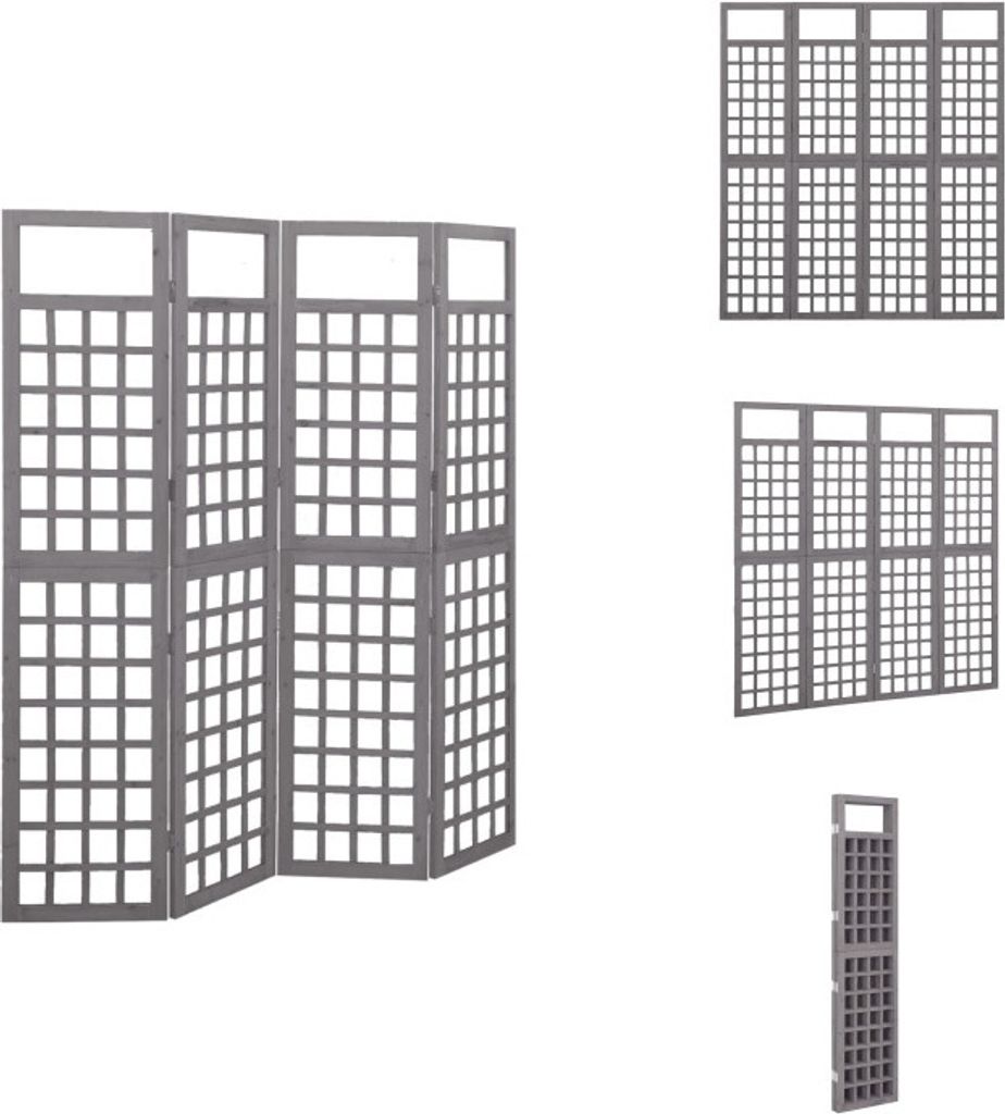 vidaXL 4-tlg. Paravent/Spalier Massivholz Tanne Grau 161x180 cm - Raumteiler