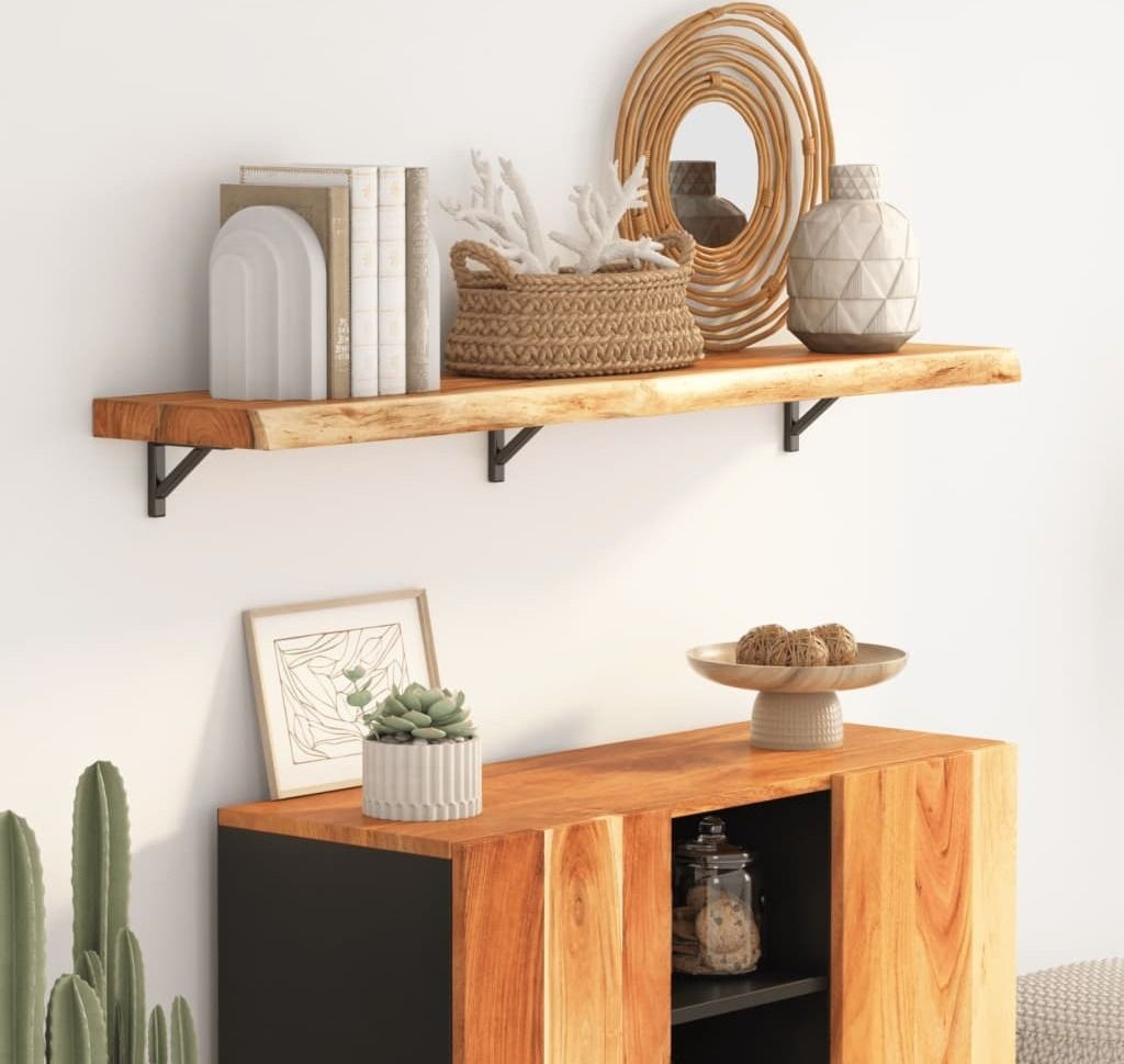 Wandregal 120x30x3,8 cm Rechteckig Massivholz Akazie Baumkante