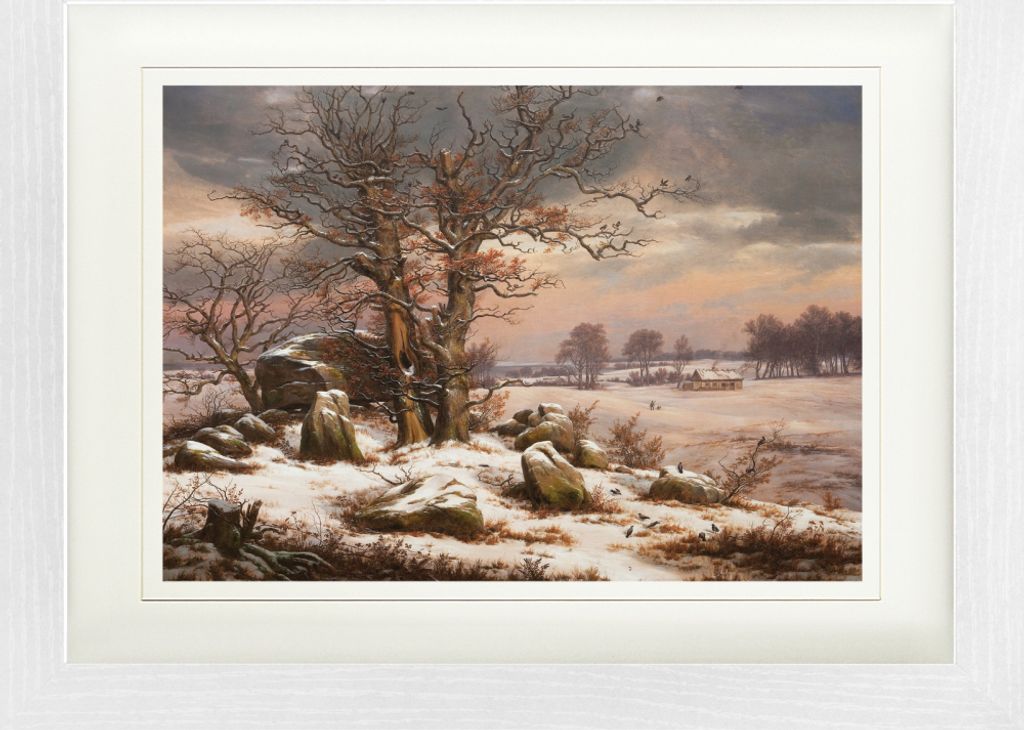 Johan Christian Dahl Gerahmtes Bild Mit Edlem Passepartout | Wand-Bilder | Im Bilderrahmen - Winterlandschaft Nahe Vordingborg, 1829 (30 x 40 cm)