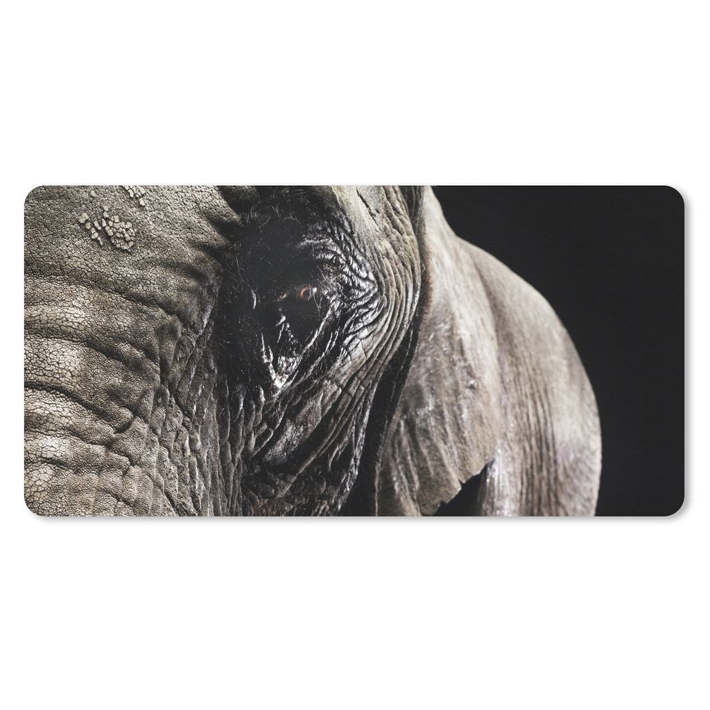 MuchoWow Schreibtischunterlage Elefant - Tiere - Nahaufnahme - Schwarz 80x40 cm - XXL Mauspad - Gaming Mauspad
