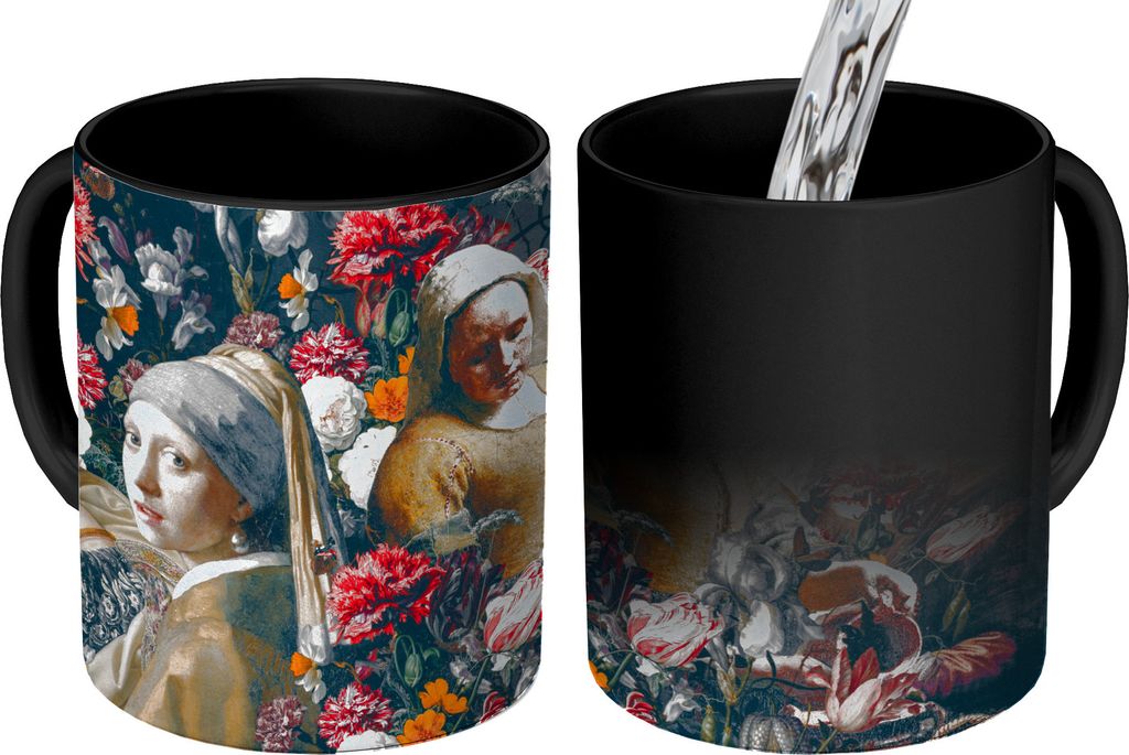 MuchoWow Zauber Tasse Zaubertasse Magic Collage - Malerei - Blumen - Alte Meister 350 ml Farbwechsel Becher Geschenk Geschenkidee - Magic-Tasse -...