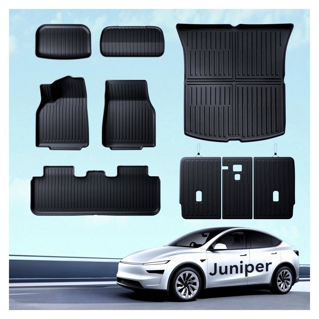 Fußmatten 9 Stück für Tesla Model Y 2025-2026 Juniper TPE Allwetter 3D Hoher Rand rutschfest wasserdicht Kofferraummatte und Rücksitzbezug für...