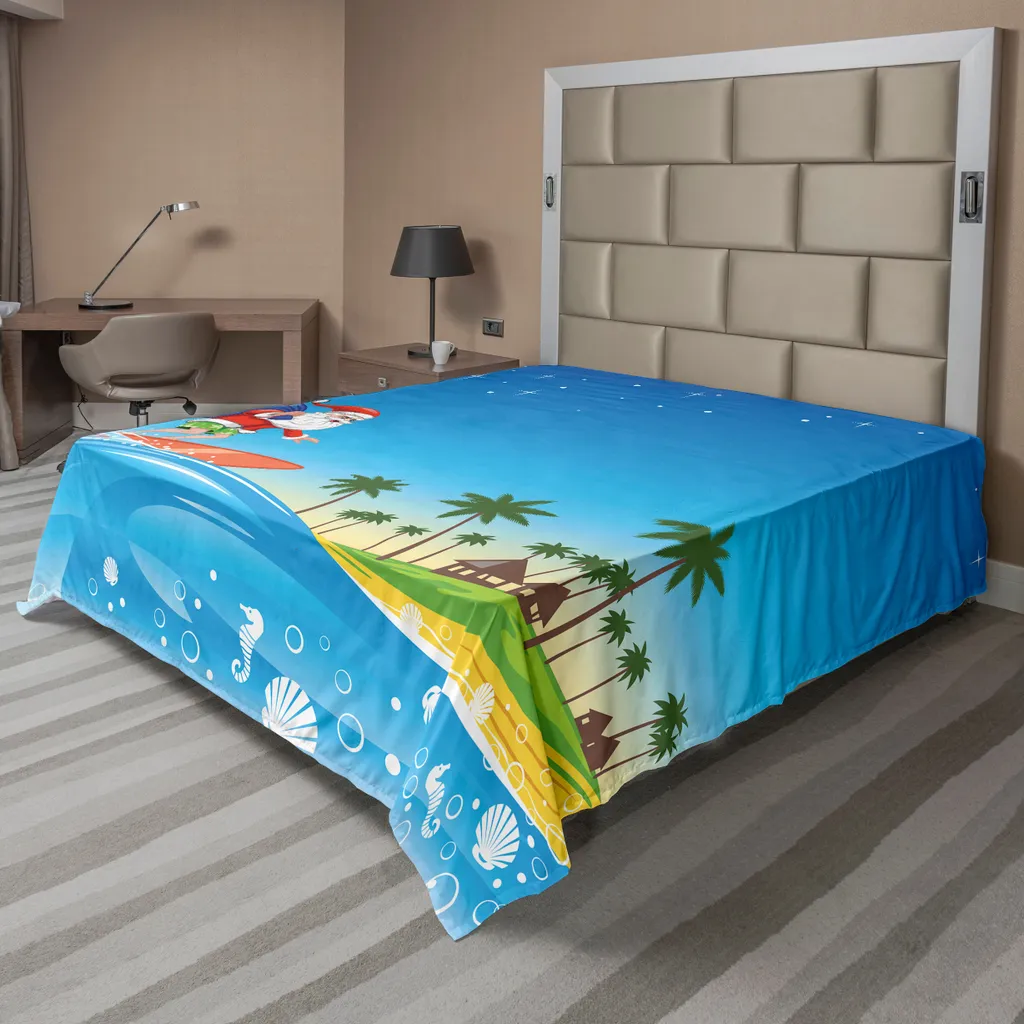 Drap plat Noël anti-pli et doux : Saint-Nicolas surfeur 266x260 cm
