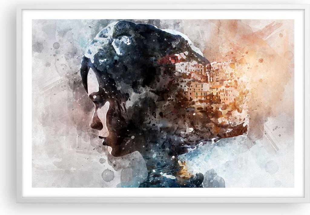 Gerahmtes Poster - Weißer Rahmen - Frau Abstraktion - 91,5x61 cm - Wand Bild - Wanddeko - Wandbilder - Kunstposter - Wandposter - Bilderrahmen - B...