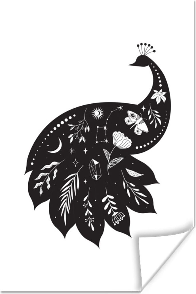 MuchoWow Poster Moderne Kunst mit einem Pfau auf einem weißen Hintergrund 40x60 cm - Plakate für die Wand - Poster Babyzimmer