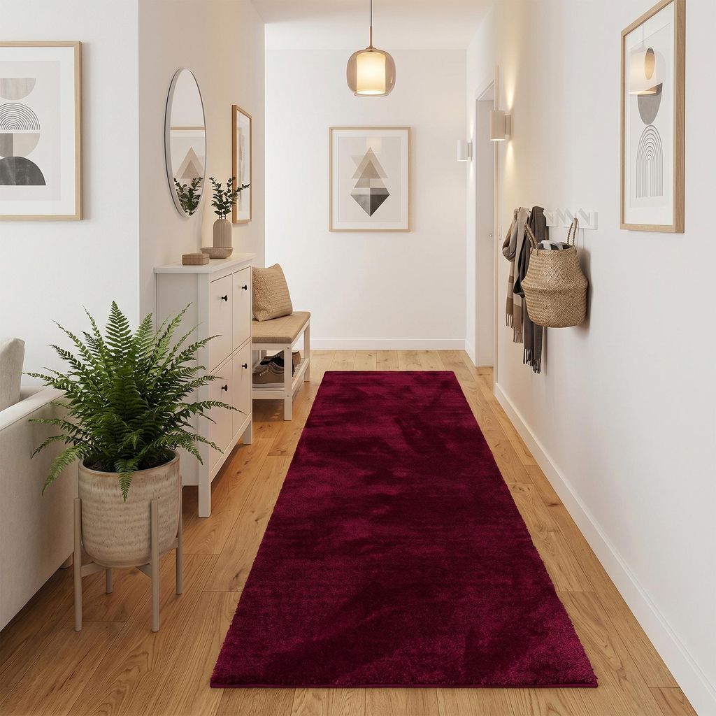 Super Soft Hochflor Läufer Livorno Weinrot, Größe:100x200 cm