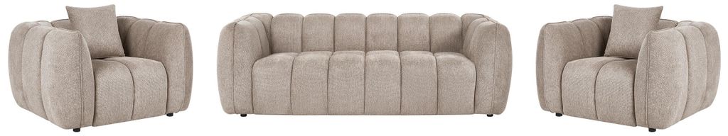 BELIANI Sofa Set Taupe Stoff 5-Sitzer Wasserabweisend Freistehend mit Dekokissen Wohnzimmer Set Sofagarnitur Couchgarnitur mit 2 Sesseln 3-Sitzer Sofa