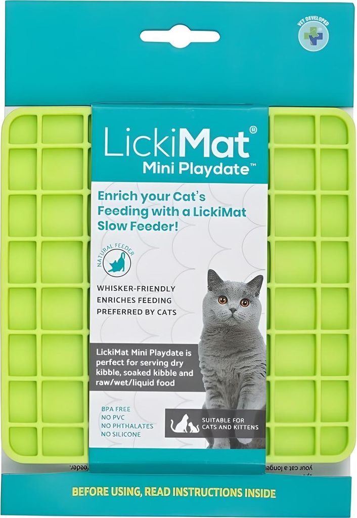 LickiMat Mini Playdate Leckmatte Katze 15 x 15 cm grün, Farbe:grün