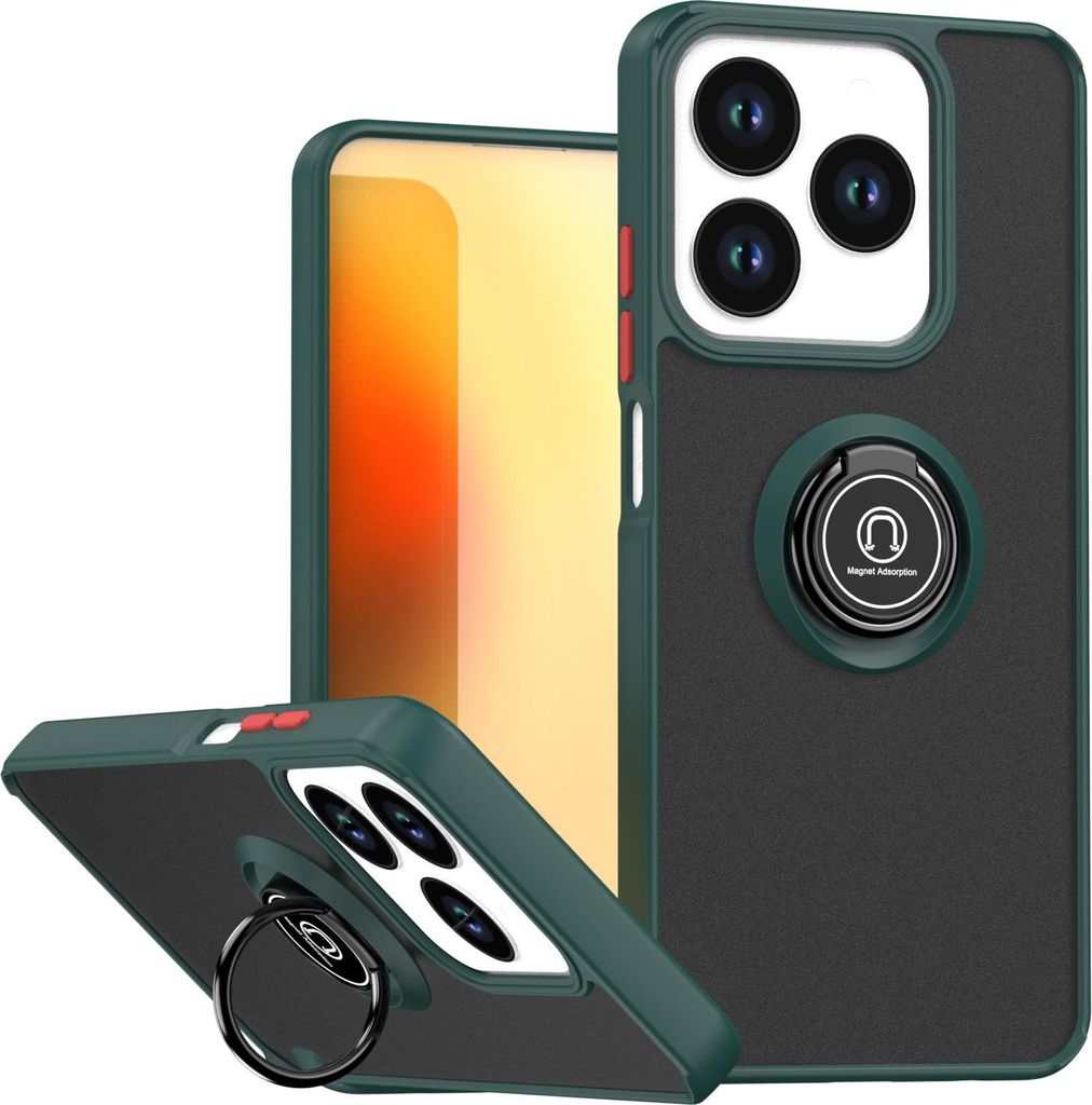 Hülle für Realme C61/C63 4G/Note 60/60X/Narzo N63 Matte Transluzent TPU Stoßfest Schutzhülle mit Ring Halter Ständer dunkelgrün