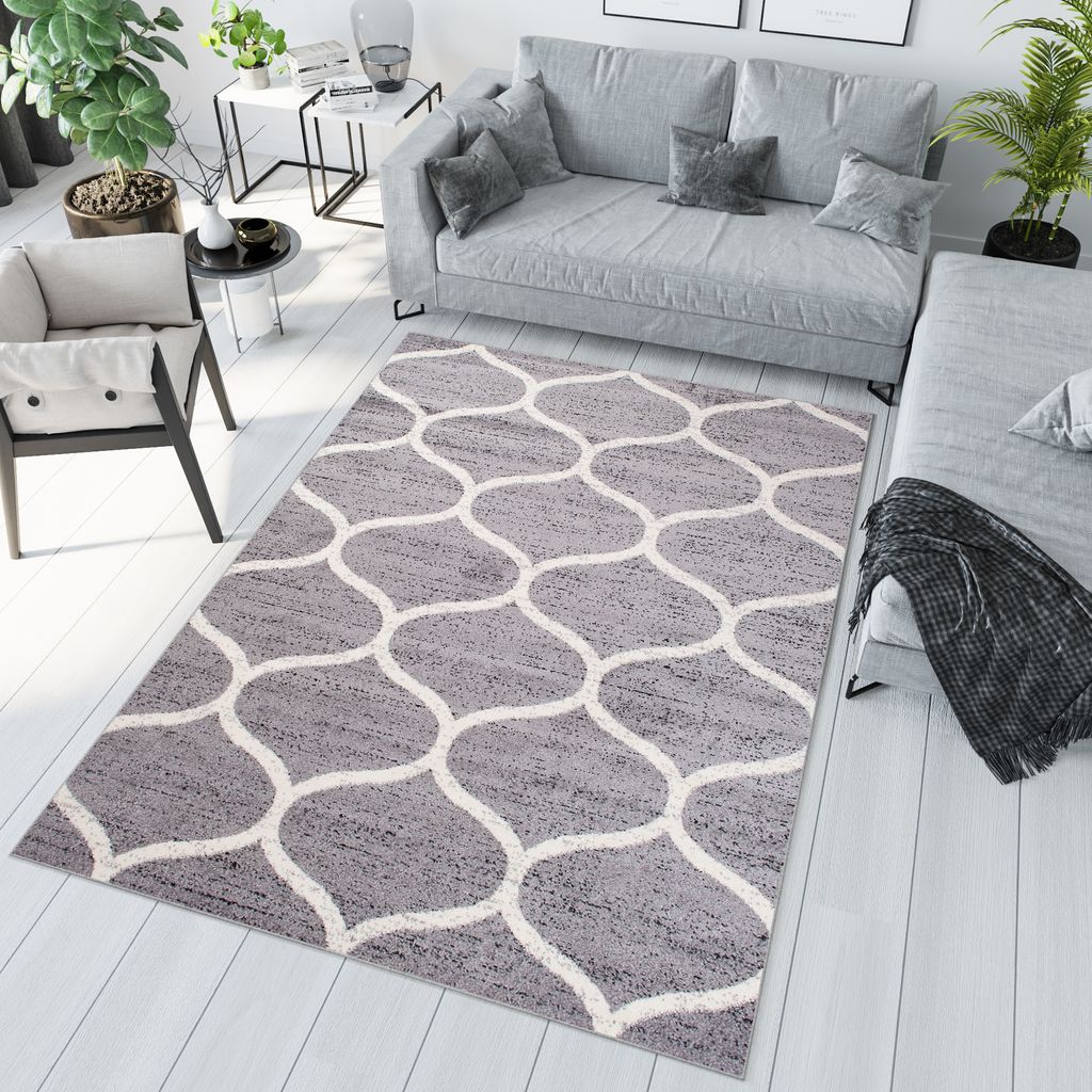 Teppich Wohnzimmer Schlafzimmer Kurzflor Modern Design Grau Weiß Meliert 120 x 170 cm