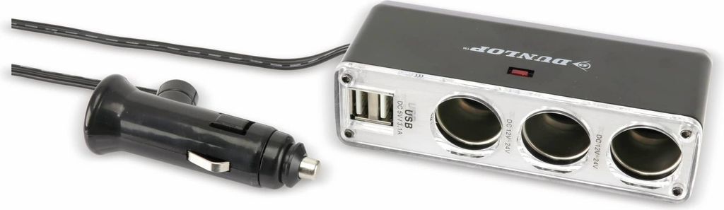 Caricabatterie da auto Dunlop a 3 vie con splitter 12-24 Immagine del prodotto 