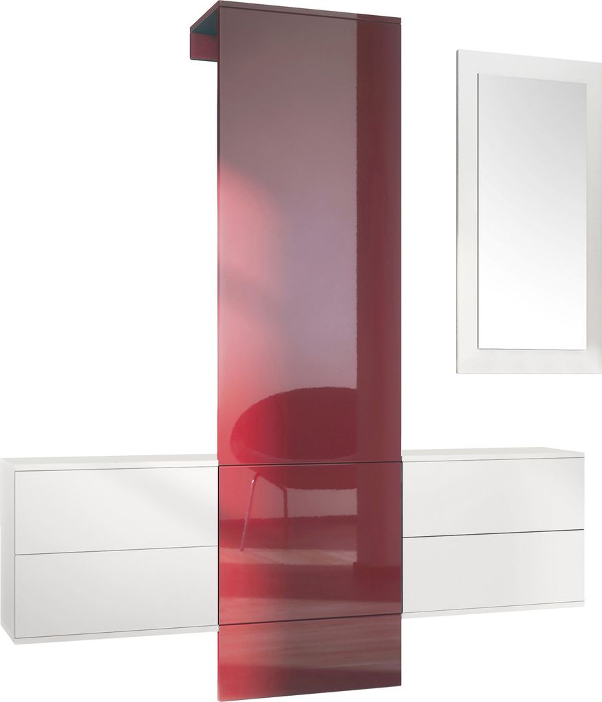 Vladon Garderobe Wandgarderobe Carlton Set 3, Germany, Korpus in Weiß matt / Paneel in Bordeaux Hochglanz