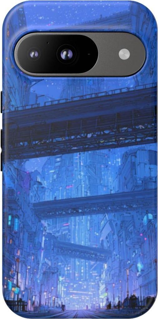 Futuristische blaue Großstadt – Hülle Kompatibel mit Google Pixel 9
