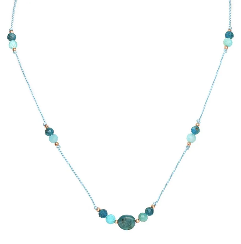 Collier à cordon HE11K3RG-LB avec pierres amazonite et apatite