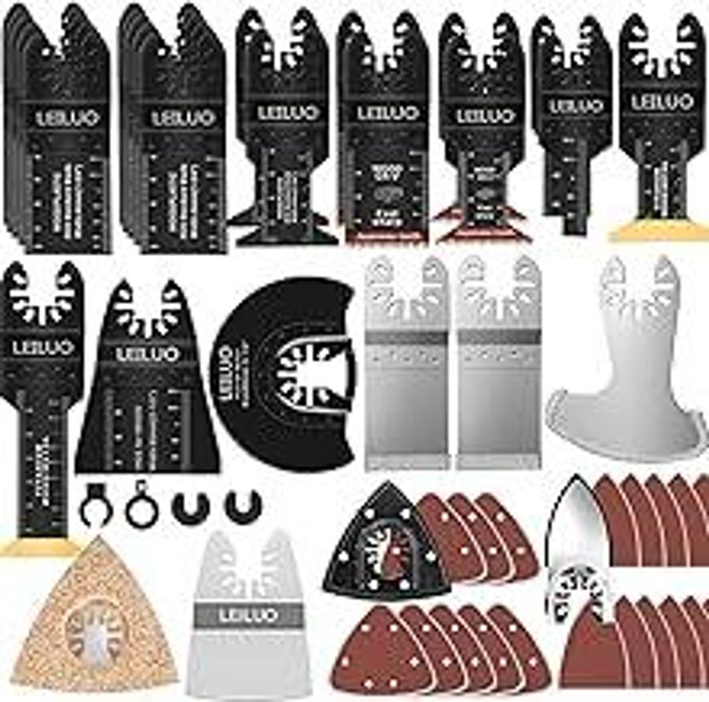 LEILUO 155-teiliges Oszillierendes Multitool Zubehörset Schneiden Schleifen Verfugen Universelle Oszillierende Sägeaufsätze mit Aufbewahrungstas...