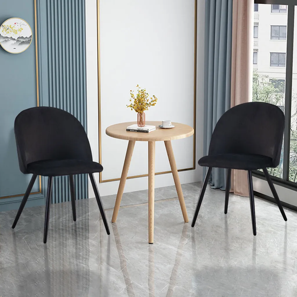 Chaise en Velours Noir Confortable pour Éviter le Mal de Dos Lot de 2