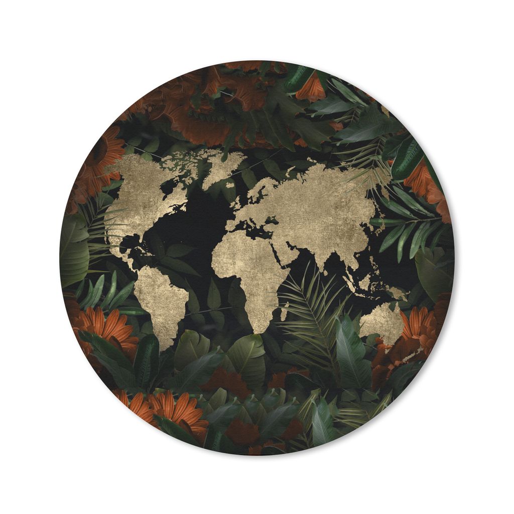 MuchoWow Mauspad Mousepad Weltkarte - Retro - Blumen 50x50 cm - Mousepads - Maus Mat - Pad - Mausunterlage - Vinyl
