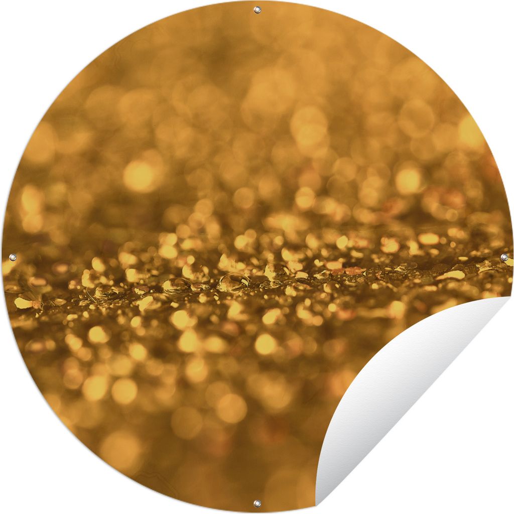 MuchoWow Gartenposter Outdoor-Poster Rund Gelbes Glitzern mit verschwommenem Hintergrund Ø 60 cm Gartendeko Rundes Poster draußen