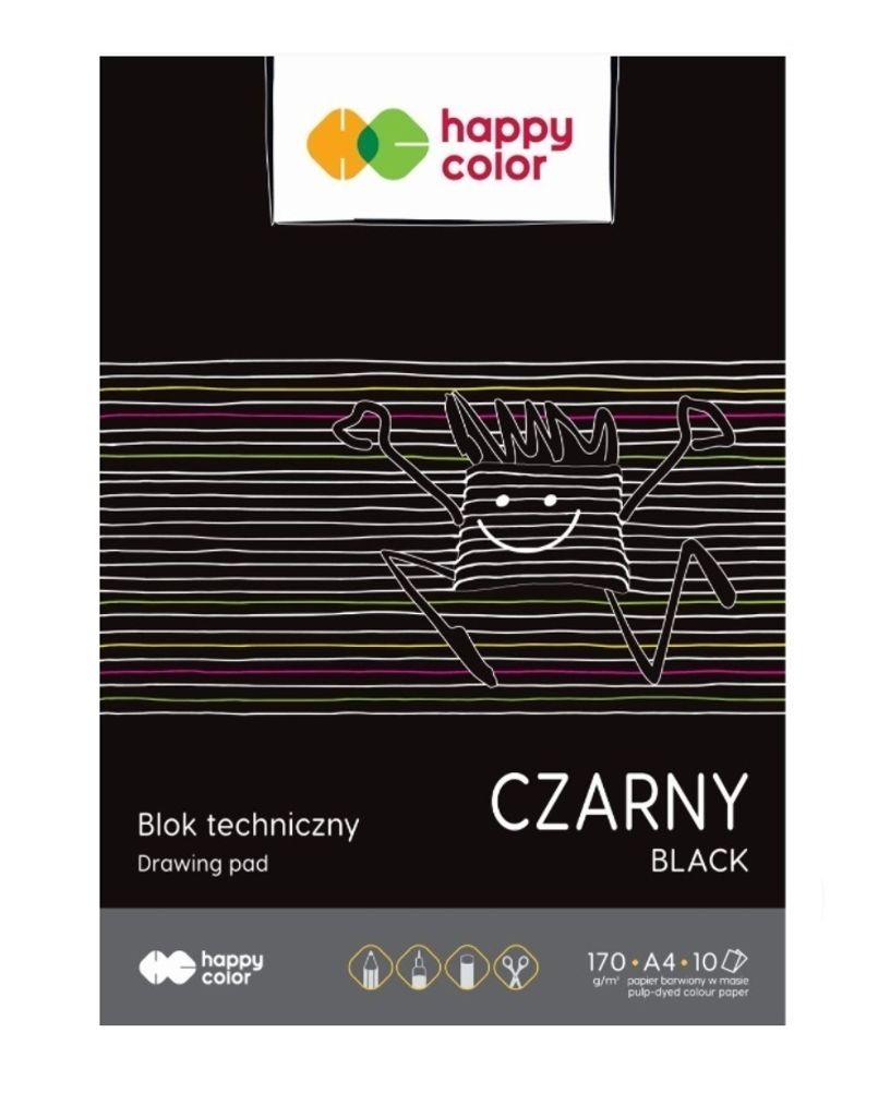 SCHWARZER TECHNIK-BLOCK, steif, Schule, A4, HAPPY COLOR, 170 g/m2, 10 Blatt