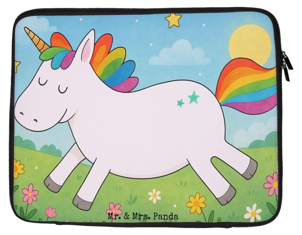 Mr. & Mrs. Panda Hülle Laptop Einhorn Happy Design 27 x 36 cm - Weiß - Geschenk, Spannend, Unicorn, Einhörner, Sleeve, Laptoptasche, Tasche, Sch...