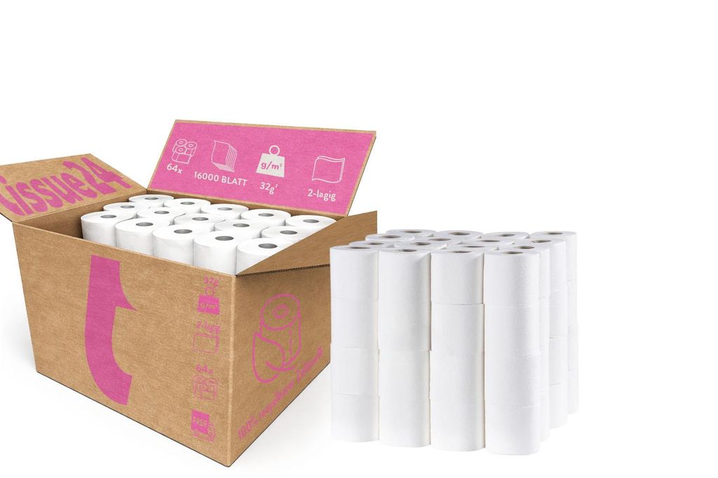 Tissue24 Toilettenpapier 2-lagig aus Zellstoff – 64 Rollen Produktbild 