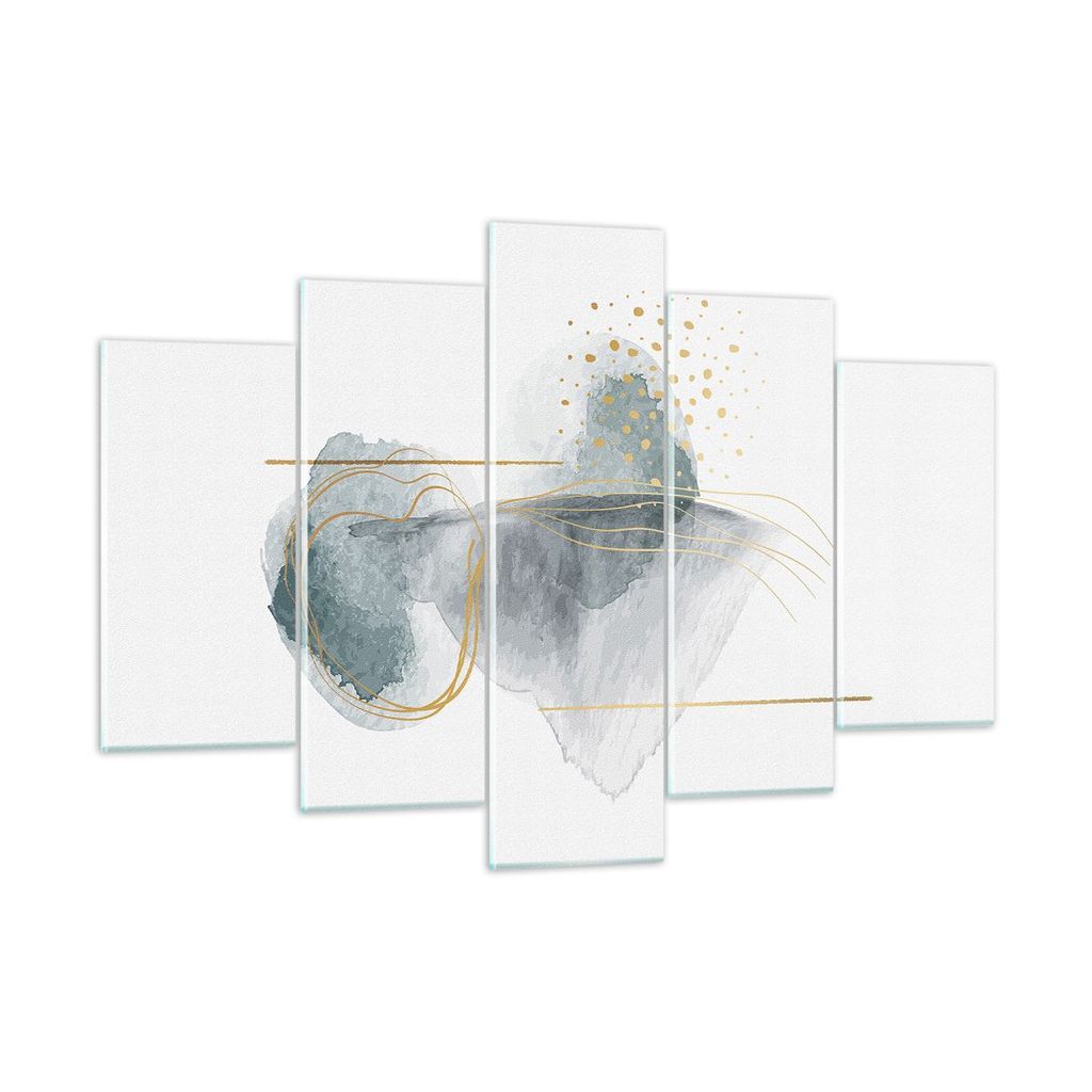 Bilder auf glas - 5 Teile - Aquarell Flecken Gold - 150x100cm - Glasbilder - Wandbilder - Bilder - zum Aufhängen bereit - Wanddekoration aus Glas ...